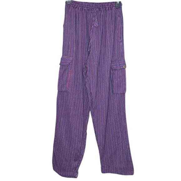 Gypsy Rose XL Purple Striped Boho High Waist Cargo Hippie Made In Nepal Pants - Picture 1 of 5